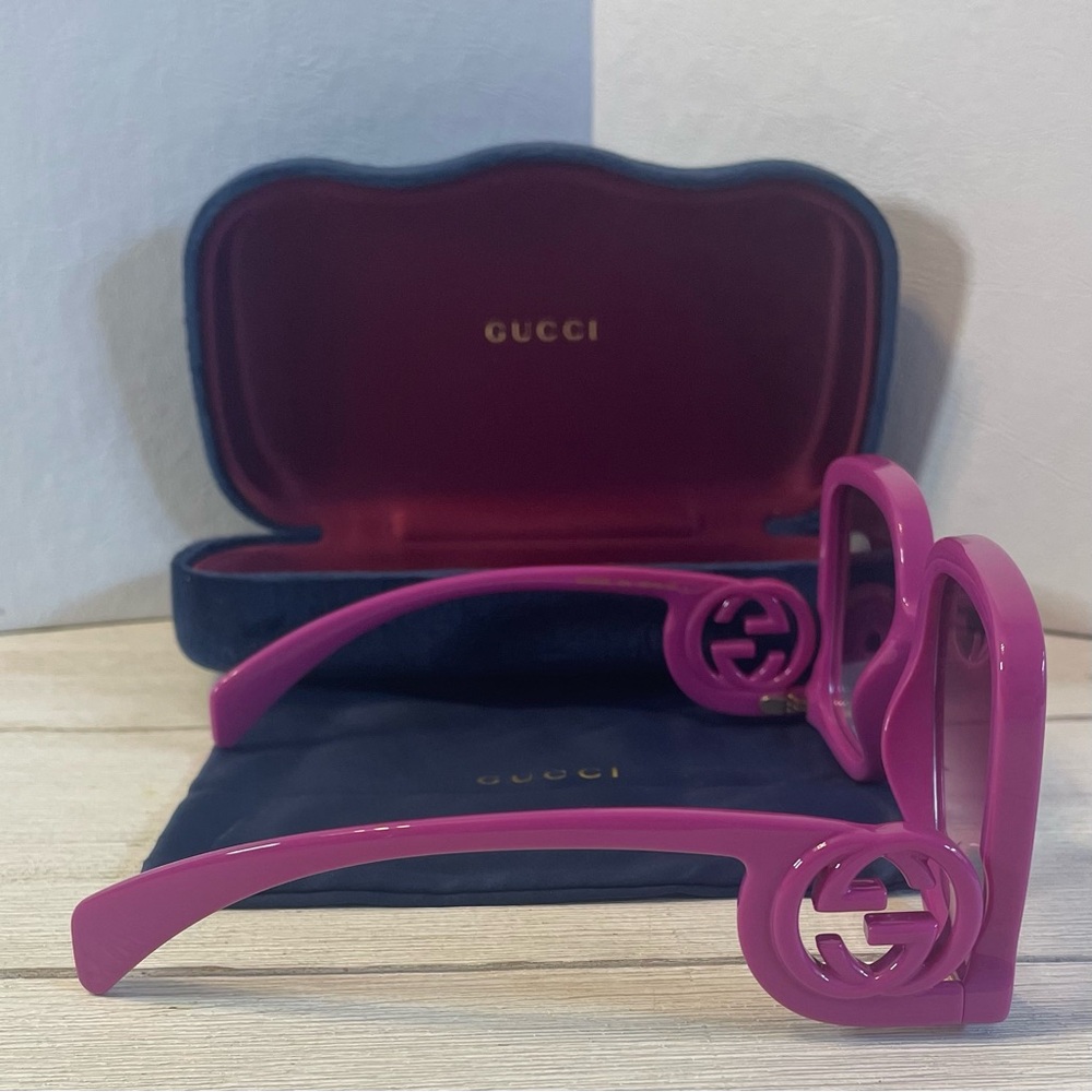 New Gucci Fuschia Violet Oversized Square Sunglasses Full inclusion - Picture 2 of 5
